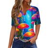 Summer Fashion 2026 New Women's Clothing 3D Butterfly Print V-Neck Three-Button Short Sleeve T-Shirt