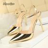 Fashion Fashion Sandals Women 2025 Patent Leather High Heels Women Sandals Summer Heeled Sandals Pointed Toe Women Pumps Sandale Femme