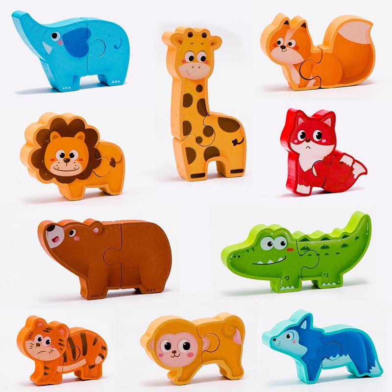 

Деревянный трехмерный пазл для раннего развития, 2 элемента, сопоставление, начальный уровень, для малышей 1-3 лет, развитие интеллекта, познание Wildlife