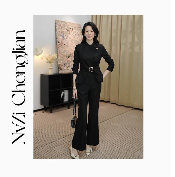 Black Trendy Women's Skirt Suit - Professional & Stylish Executive Workwear for Spring & Autumn