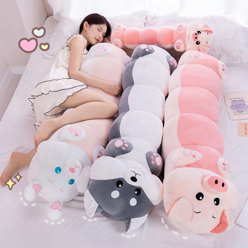 80/100cm Lovely Soft Rabbit Pig Siberian Husky Caterpillar Plush Big Pillow Stuffed Animal Toys Worm Doll Kids Birthday Gift