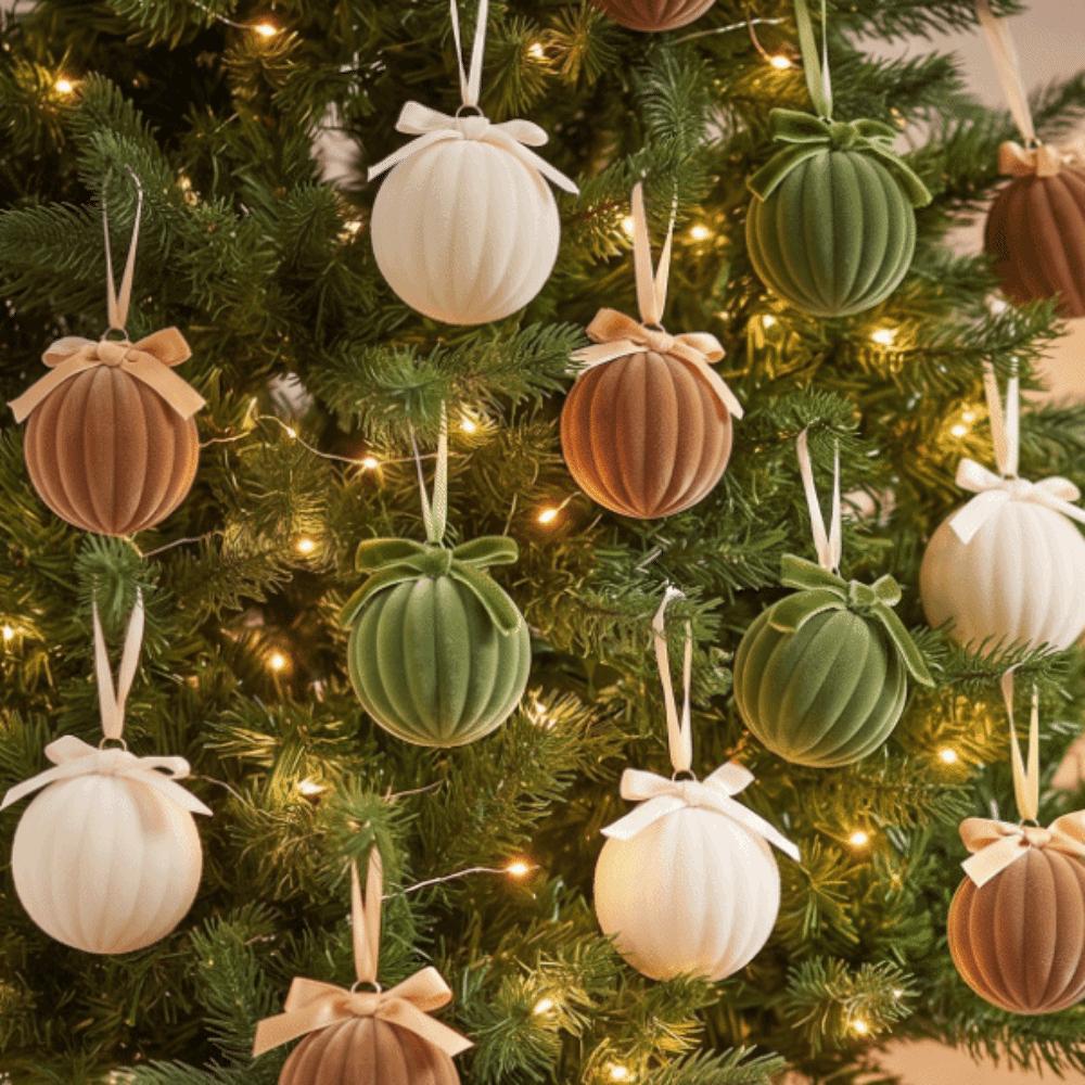 Assorted Colors Velvet Bow Baubles Striped Texture Charming Xmas Spheres Room Decor