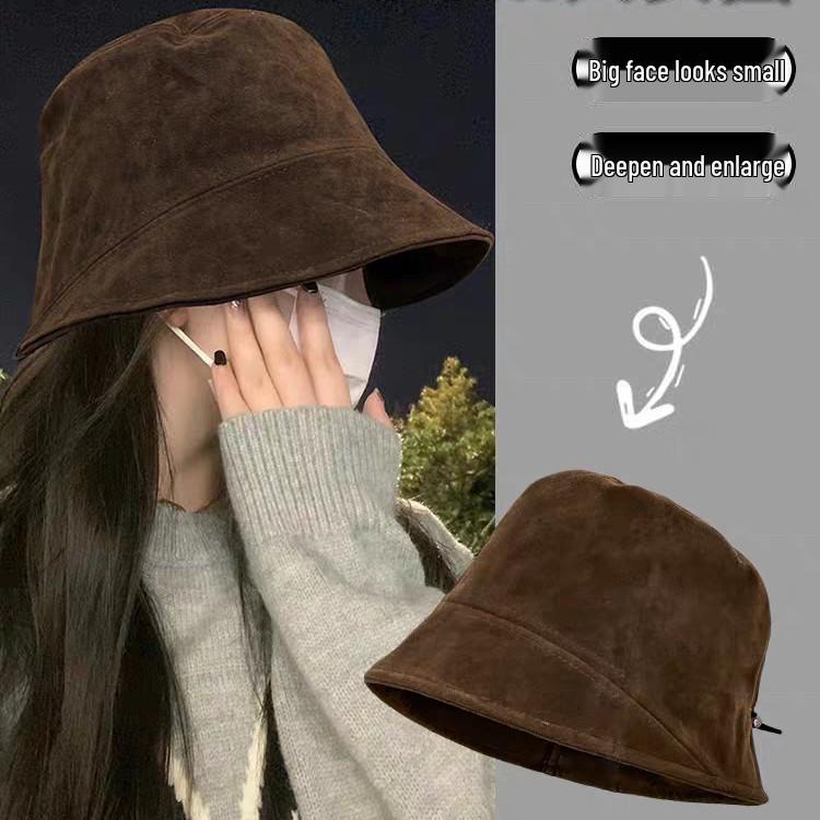 Women's Suede Bucket Hat - Solid Color, Versatile, Large Fit, Face-Covering