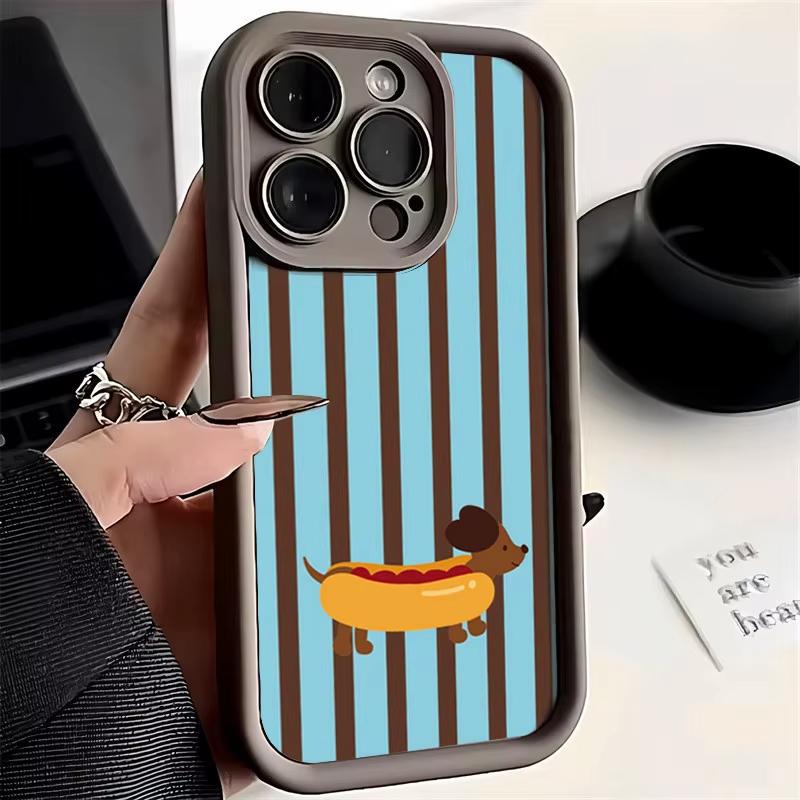 Retro Fun Striped Dachshund Pattern  Phone Case For Samsung Galaxy S21 S22 S23 S24 FE Plus S25 Ultra A15 A35 A54 A55 Soft Cover