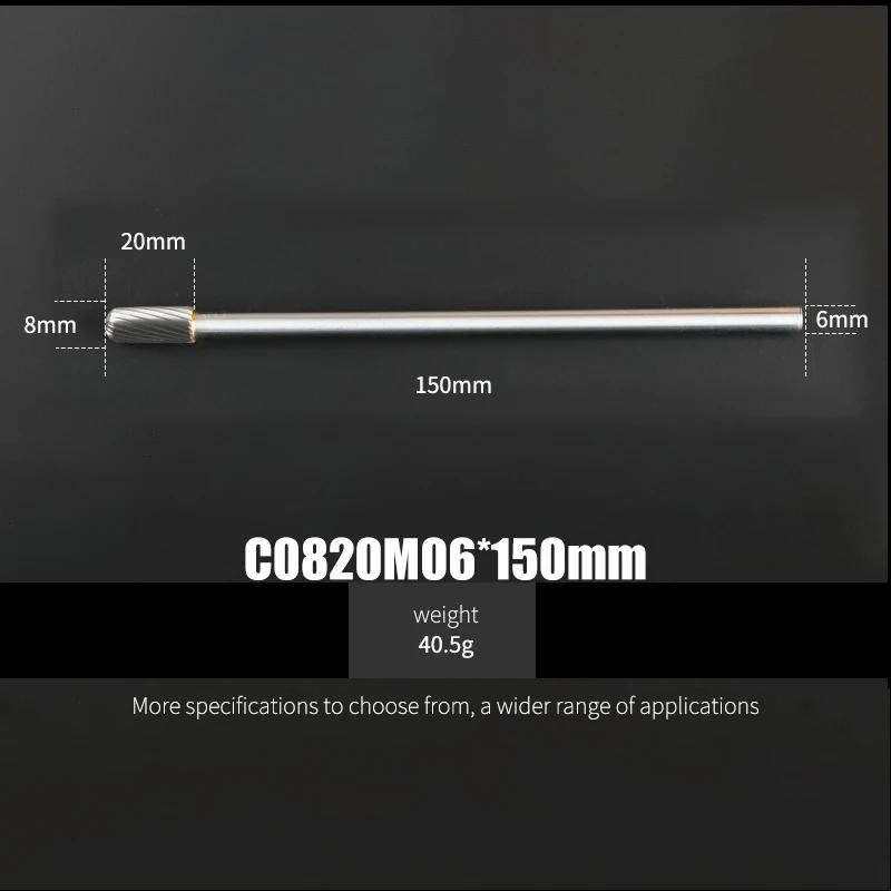 150mm Length 1Pcs Tungsten Carbide Rotary Files Cylindrical Round Sharp Type 6mm 8mm 10mm Woodworking Metal Milling Cutter