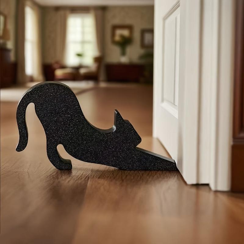 1 Stück Süßer Schwarzer Katzen Türstopper - Langlebiger Kunststoff Mattierte Oberfläche Kollisionsschutz Türstopper mit Süßem Sitzenden Katzen Design