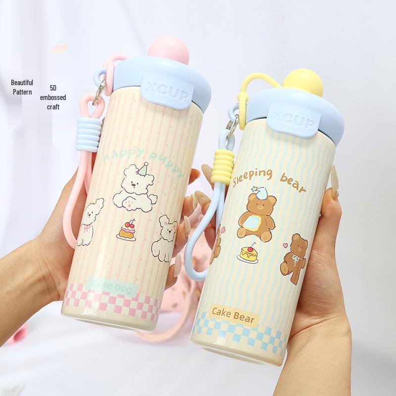 Cute Cartoon Animal Thermos with Straw & Lanyard - 316 Stainless Steel Children's Portable Cup