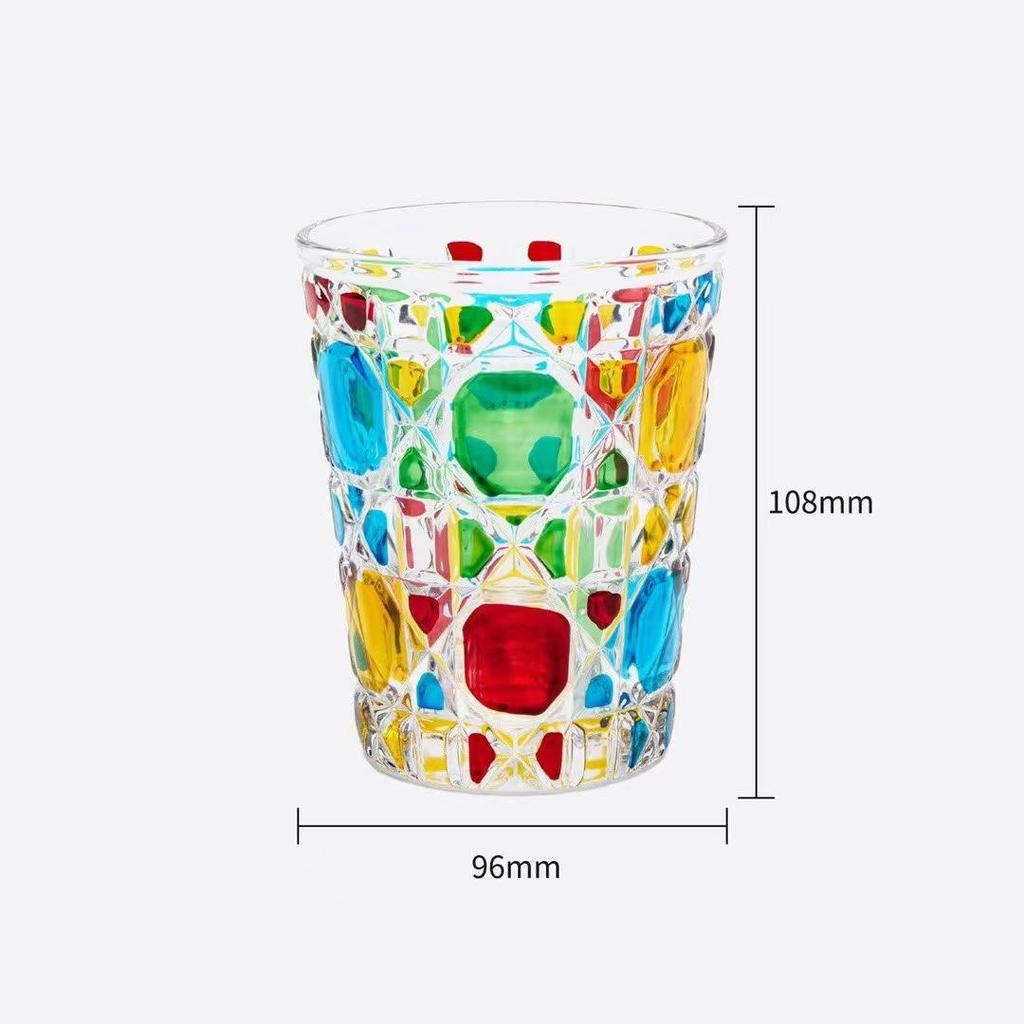 European Style Gift Box: Colorful Plaid Whiskey, Beer, Liquor, and Water Glass Set with Hand-Engraved Floral Designs.