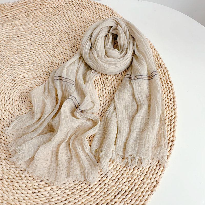 Thin Cotton And Linen Striped Scarf Literary And Versatile Soft Neck Protection Silk Scarf Women'S Travel Shawl
