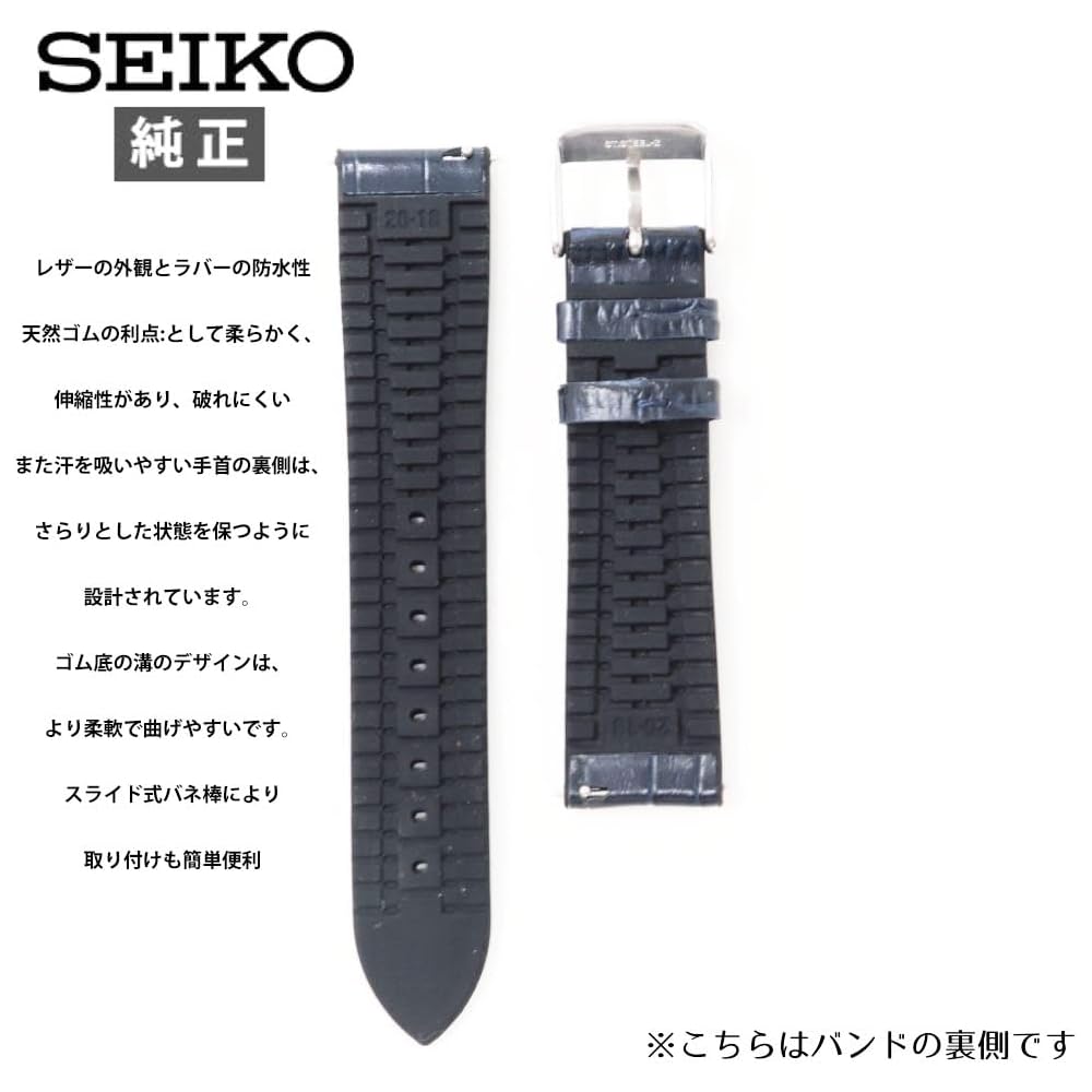 Seiko RS02C20NY Genuine Leather Rubber Watch Band 20mm Navy Strap
