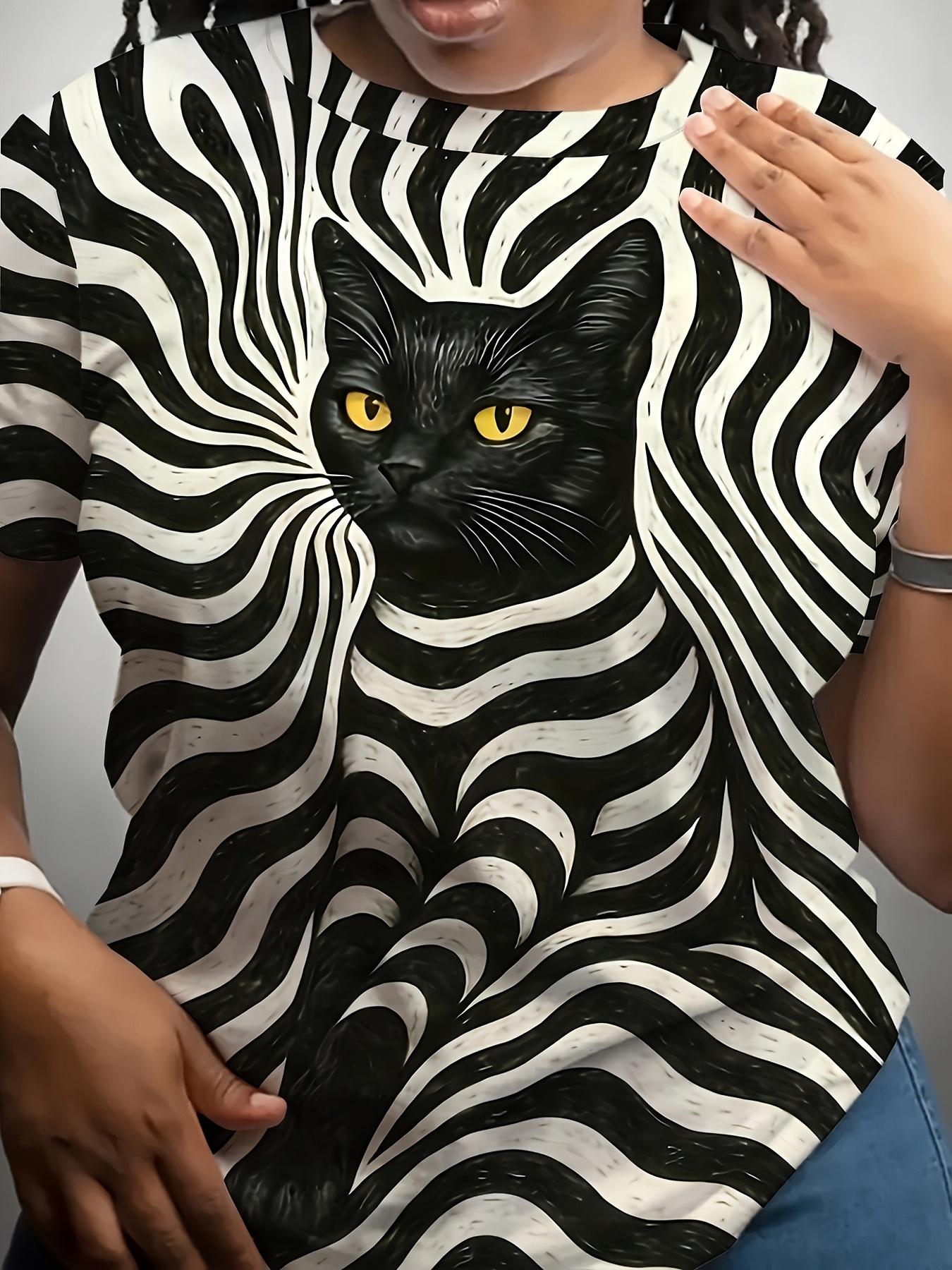 

Women s Digital Print T-Shirt Artistic ;Zebra Pattern Cute Cat; Theme. Casual Round Neck. Stretchy Fabric. Suitable for All Seasons S дубильная кора