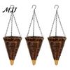 Rattan Hanging Basket Cone Flower Artificial Woven Planter Rustic Conical Plant with Metal Chains for Indoor Outdoor Garden Balcony