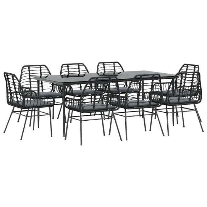 VidaXL Garden Dining Set Cushions 9pcs Black Poly Rattan Glass, Outdoor Dining Set, Furniture of 3334456