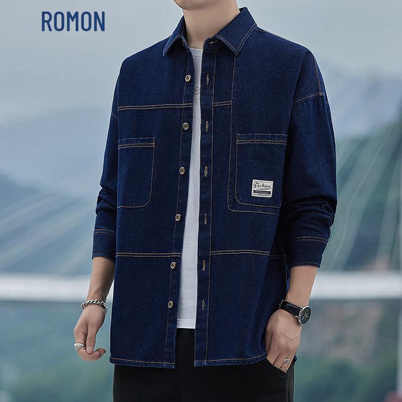 ROMON Men's Long-Sleeve Denim Shirt