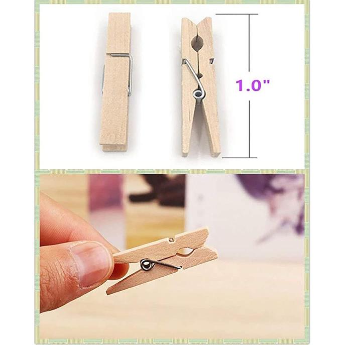 Mini Clothesp, Mini Natural Wooden Clothesp with Jute Twine, Multi-Function Clothesp Photo Paper Peg Pin Craft Clips (Natural 250 Pcs)