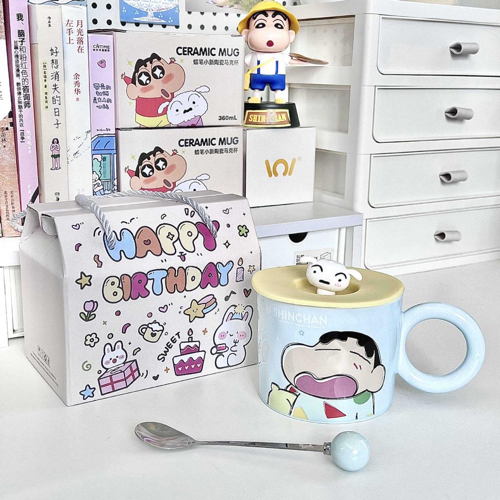 Cute Crayon Small New Cup, Birthday Gift for Boys and Girls, High-value Ceramic Mug with Lid, Couple Coffee Cup