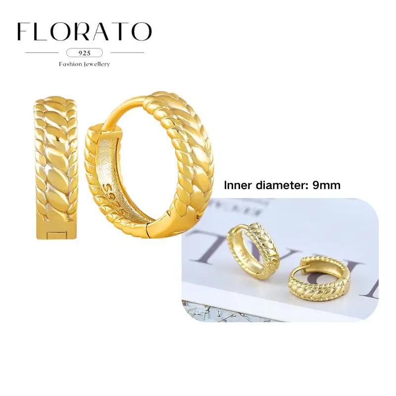 Perforation 925 Silver Ear Needle Minimalist Hoop Earrings Metallic Gold Earrings For Women CZ Fashion Jewelry