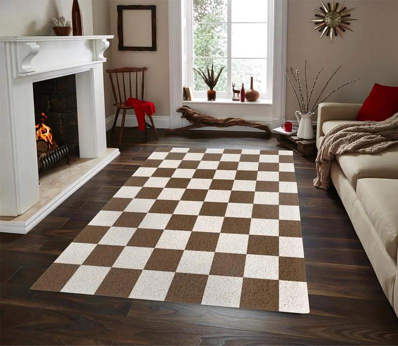 Printed Chick White Black Checkered Area Runner Rug Elegant Machine Washable Checkerboard Pattern Print Carpet Modern Home Gift