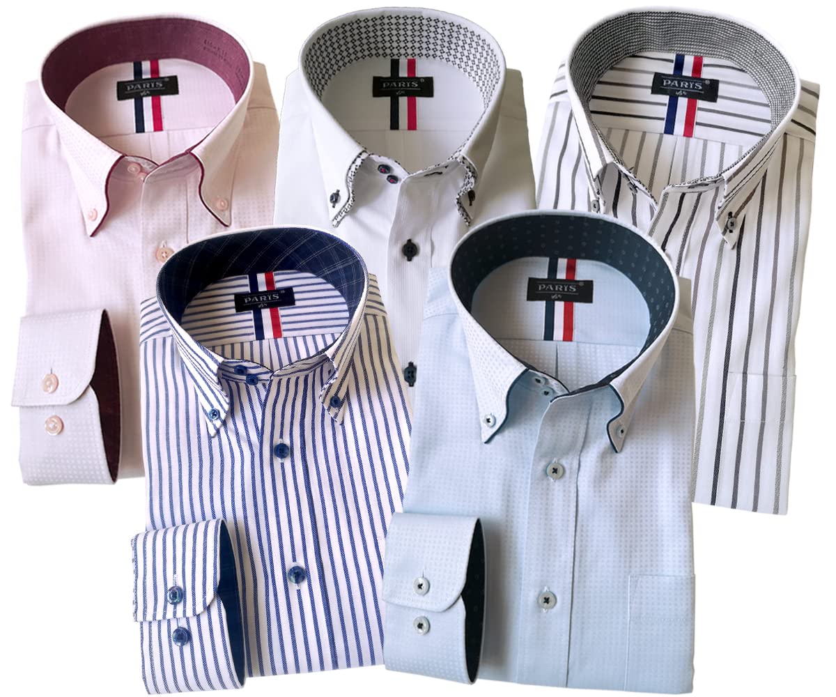 

Paris 16 Men s Long Sleeve Wrinkle-Resistant Button-Down Dress Shirts, Due Bottoni Cutaway, 5-Piece Set, Size 4 M