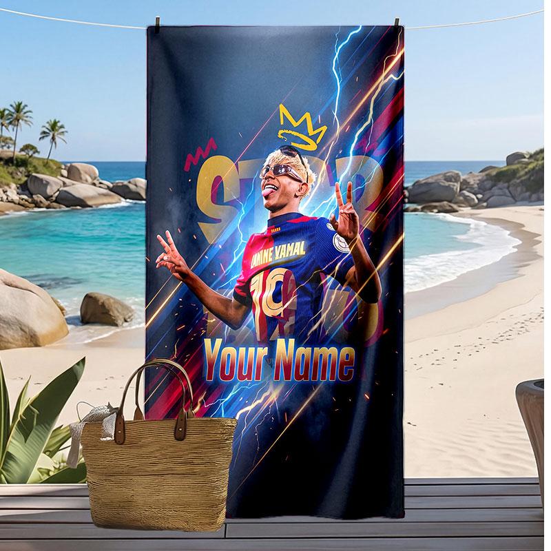 Lamine Yamal Personalisiertes Bedrucktes Strandtuch Fußball Logo Unterstützung Benutzerdefinierter Name Text Saugfähiges Handtuch Für Sport Reisen Besonderes Geschenk