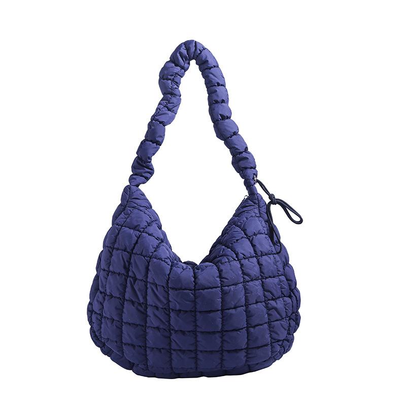 

2025 New Bubble Cloud Folded Bag Lightweight Large Capacity Korean Drawstring Underarm Bag Checked Embroidery Thread Crossbody Bag 47*40*20