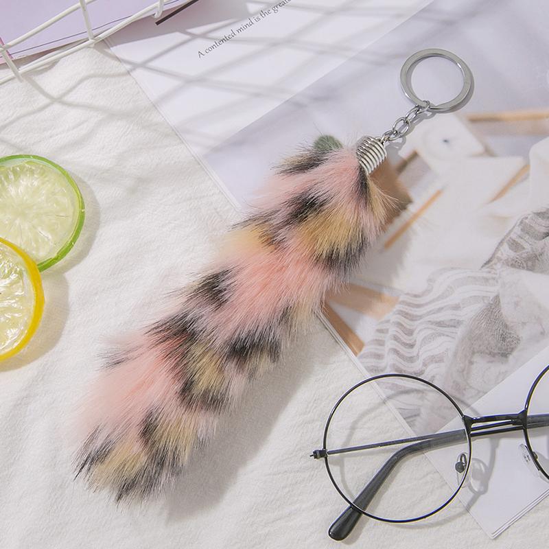 

Fox Tail Keychain Irregular Car Keychain Bag Pendant Tail Animal Style Leopard Colored Keychain Cute Plush Keychain For Women A1