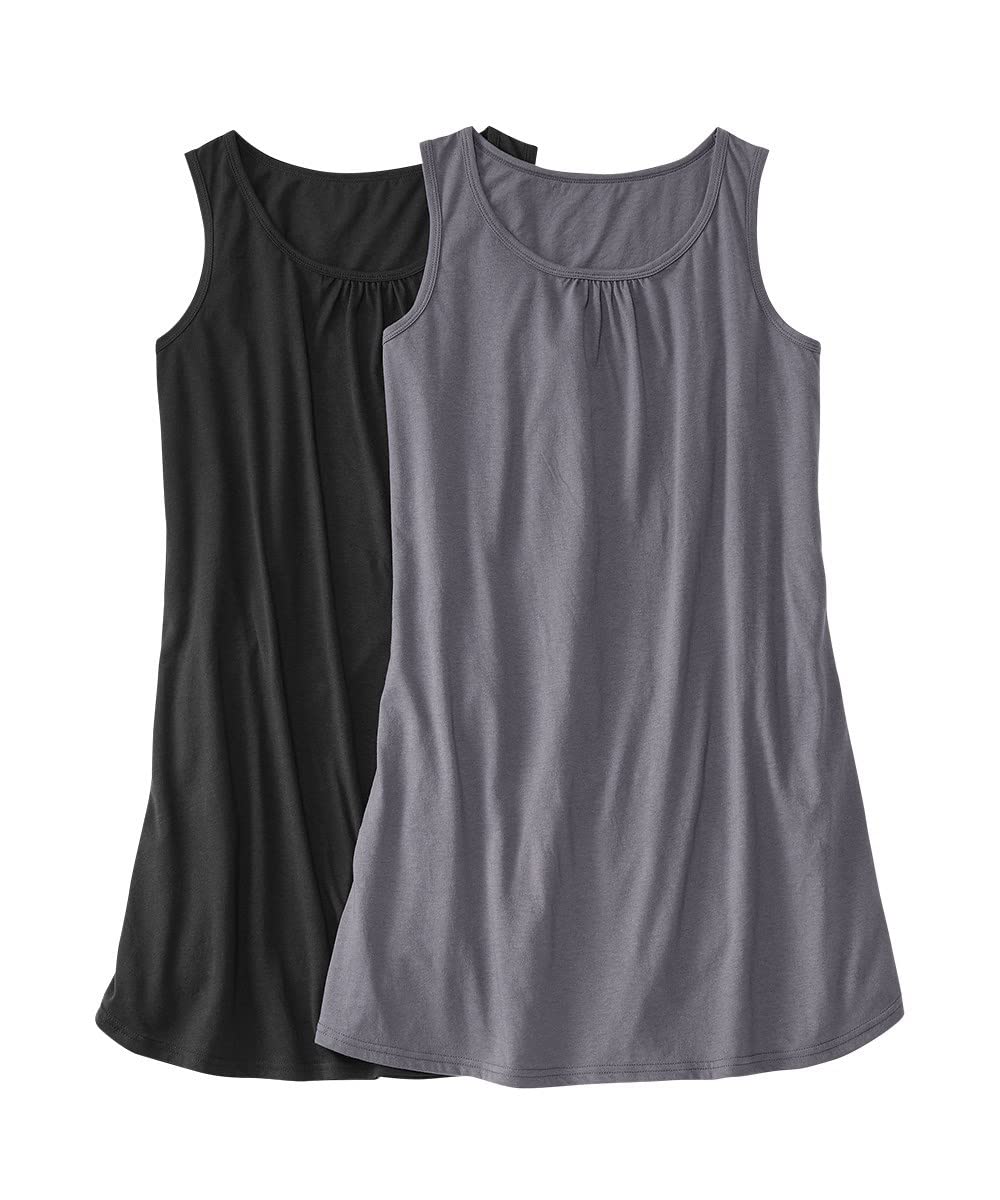 

Inner cotton flared tank set of 2 black charcoal LL [Nissen] camisole/tank top, blend, sweat-absorbing, quick-drying, hem, tunic-length top,