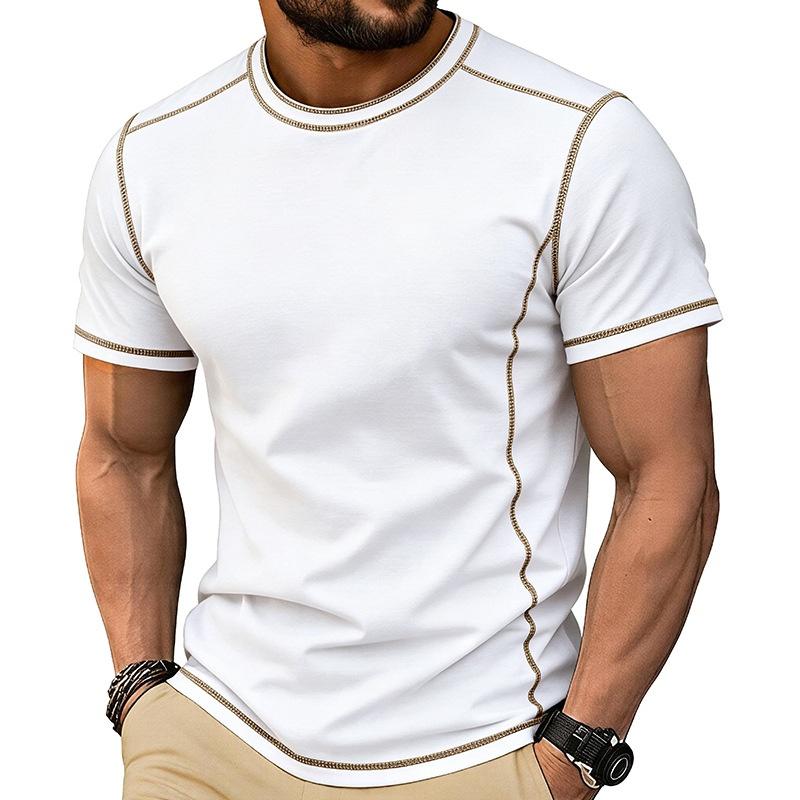 Men’s Short Sleeve Crew Neck T Shirt with Stitching Casual Lightweight Summer Top for Everyday Wear