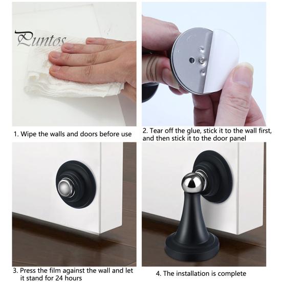 Door Stopper 1 Set Punch-free Anti-collision Stainless Holder Steel Magnetic Stopping Bumper Household Supplies Stop
