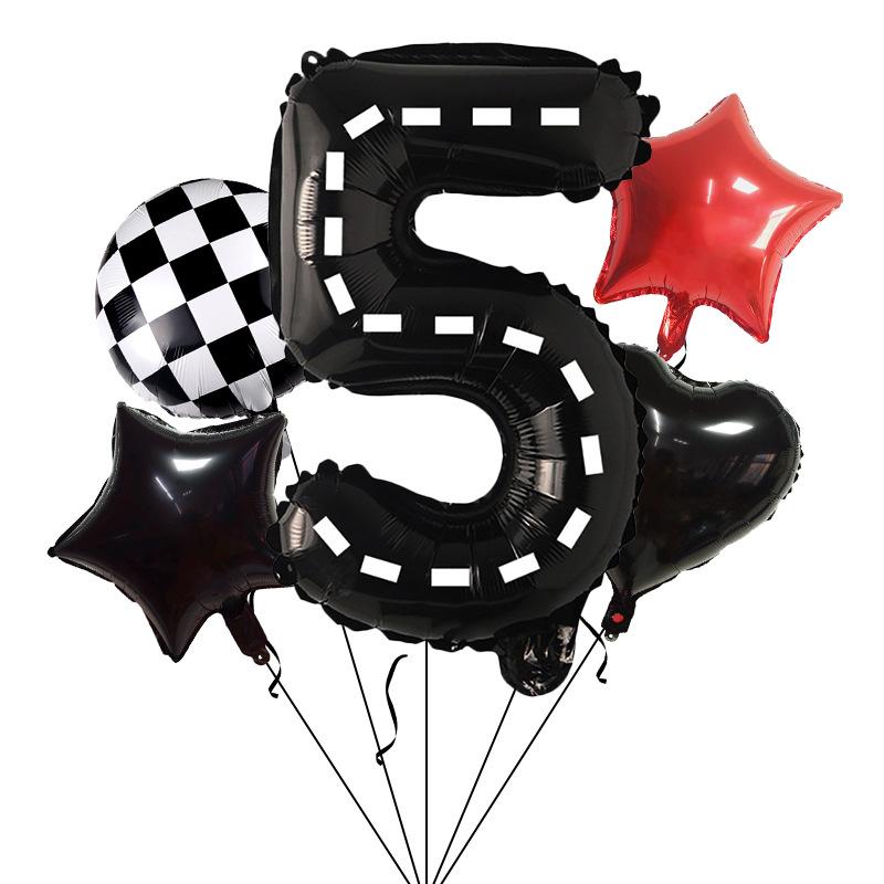 Racing Theme Balloon Bundle Black Textured Aluminum Film Digital Birthday Set Venue Background Arrangement