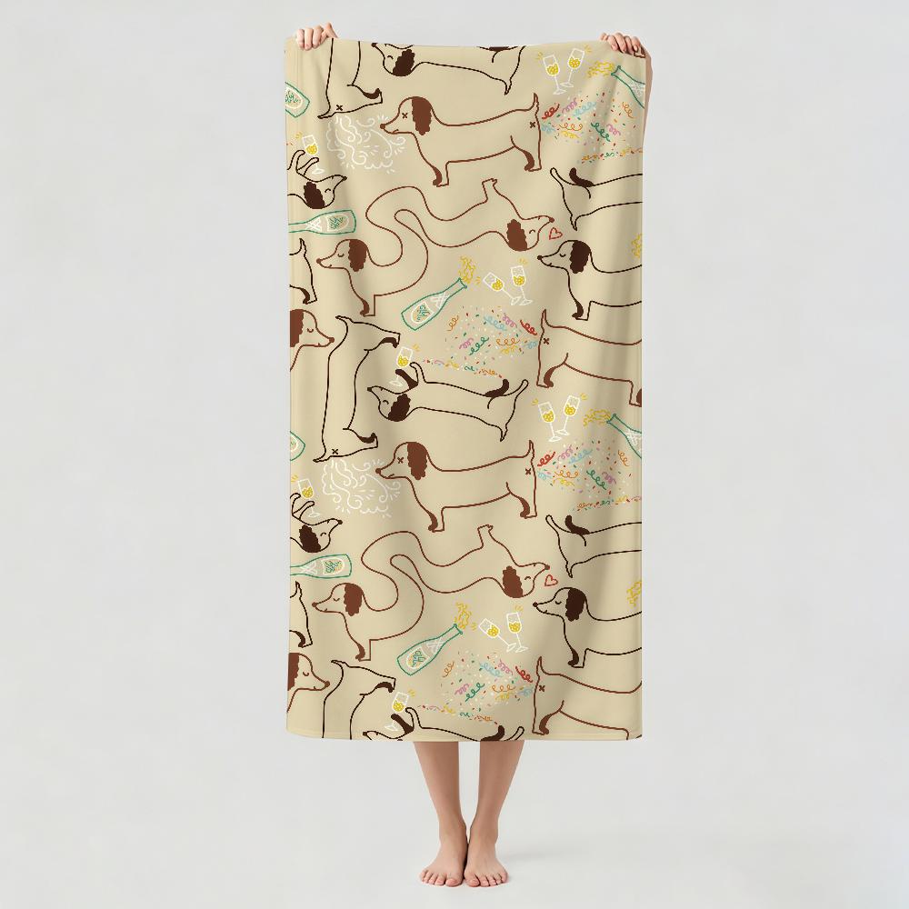 Cartoon cute Dachshund Towel Drying Bath Towel Applicable To Light Swimming Camping Yoga Beach Out