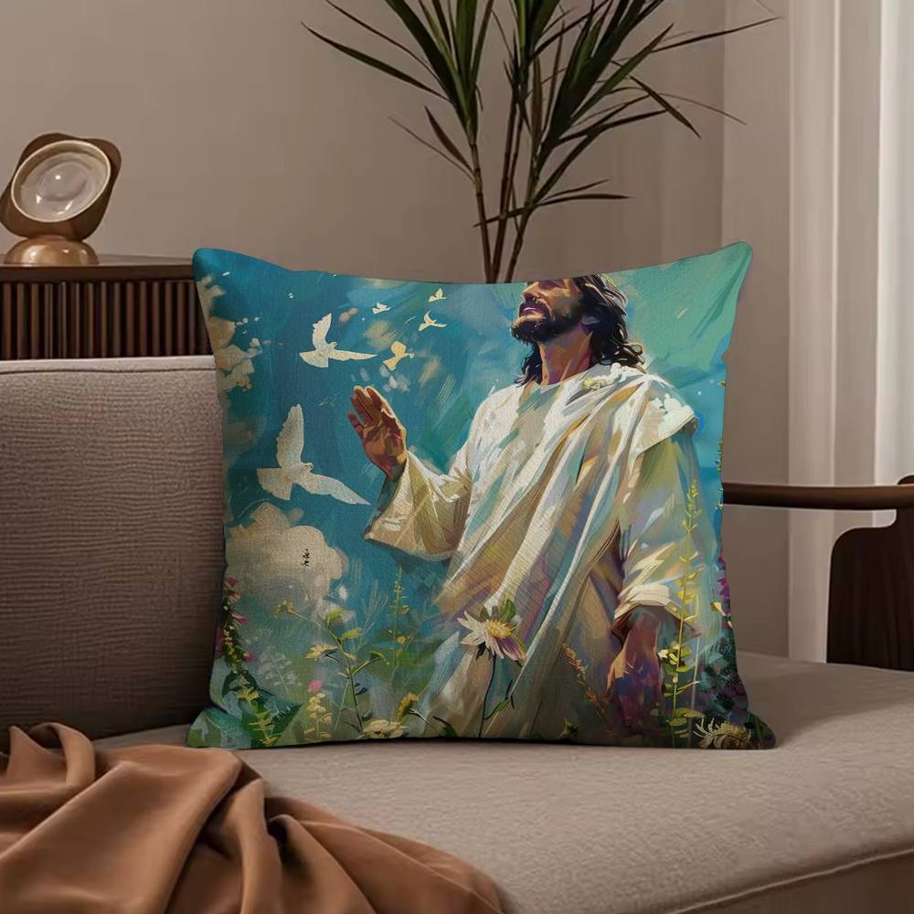 Anime J-Jesus Pillow Case Anti-dustmite Pillowcase Invisible zipper silky short plush Sofa cushion cover