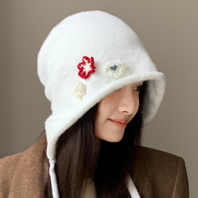 Japanese Style Ear Protection Tie Hat - Women's Windproof, Warm Slouchy Beanie with Floral Wrap for Autumn and Winter