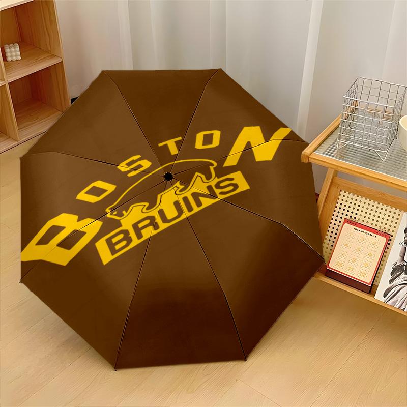 Boston Bruins Print Auto 8?Ribs Folding Umbrella Wind Resistant Lightweight Automatic Umbrella For Daily Travel
