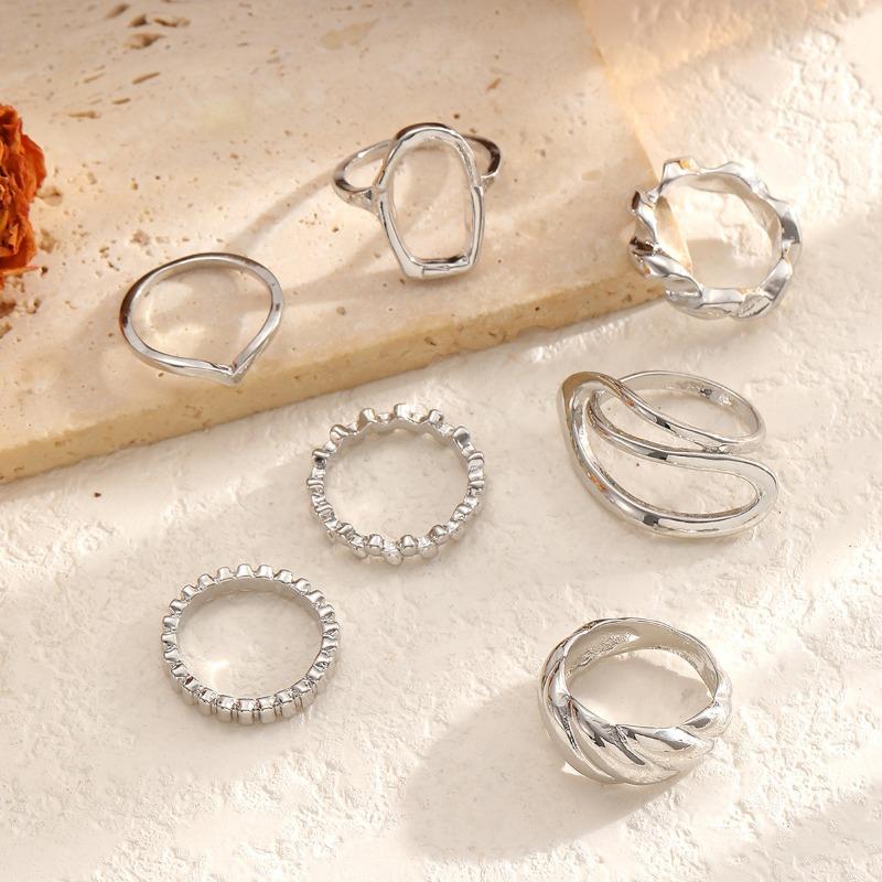 Design Sense Irregular Metal Glossy Ring Set Personality Versatile Style Ring Jewelry Women