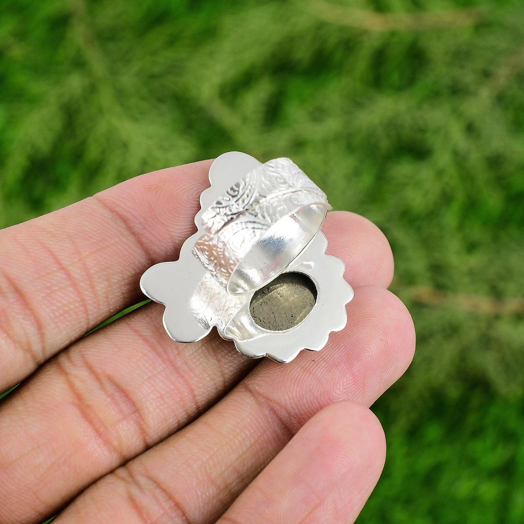 Mothers day Deal Sterling Silver Oval Pyrite Gemstone Wife Promise Birthday Ring