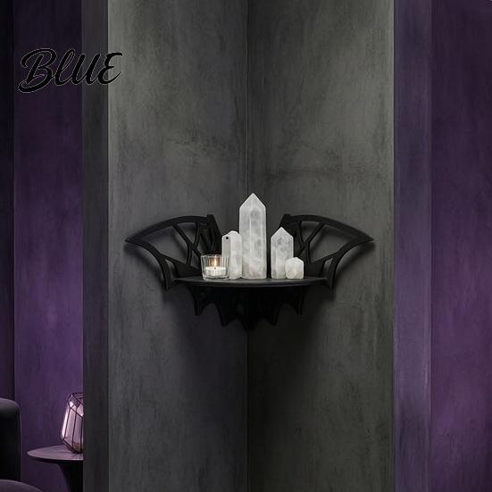 Wall Mounted Organizer Halloween Bat Corner Shelf Decorative Wooden Mount Display Dark Academia Decor Spiderweb Design Gothic Floating Rack for Home,