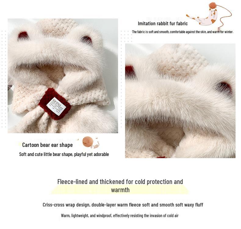 Women's Cozy Fluffy Teddy Bear Hat and Scarf One-Piece with Ear Protection