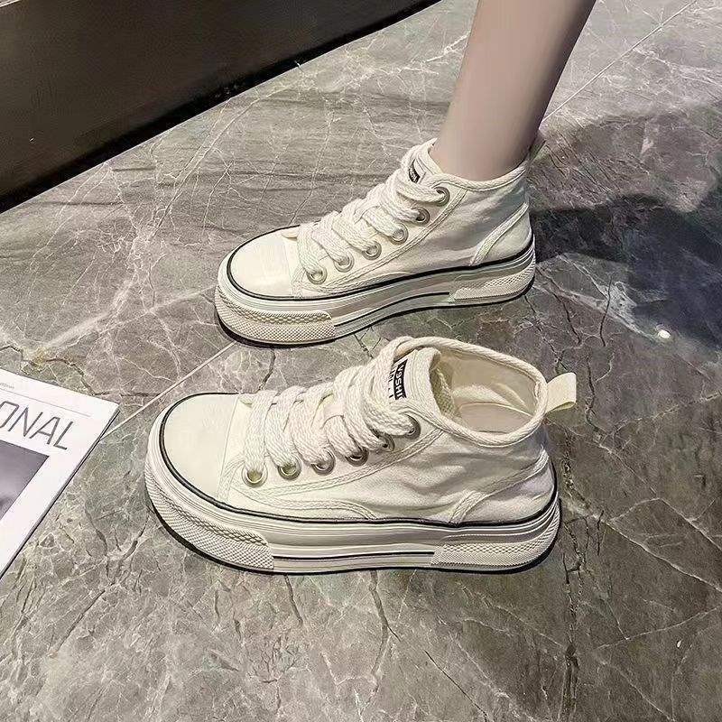 Shoes Women's 2025 Spring and Autumn Thin High-top Little White Shoes Platform Canvas Shoes Women's Ins Niche Versatile Casual