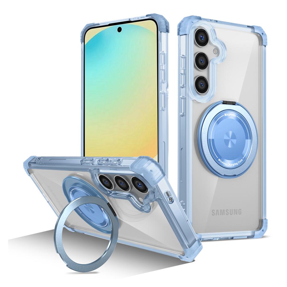 KEYSION Transparent Case for MagSafe for Samsung Galaxy S24 FE 5G 360° Magnetic Ring Stand Wireless Charging Clear Phone Cover