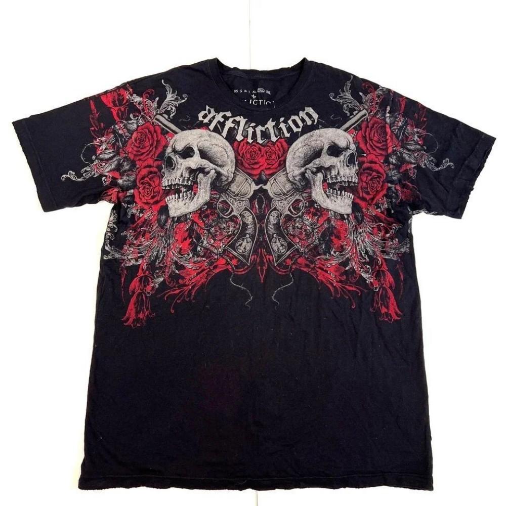New men's summer European and American Gothic skull letter print soft and breathable round neck T-shirt outdoor street top