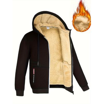 Men's Casual Warm Fleece Zip Up Hoodie, Zip Up Hooded Coat for Fall Winter