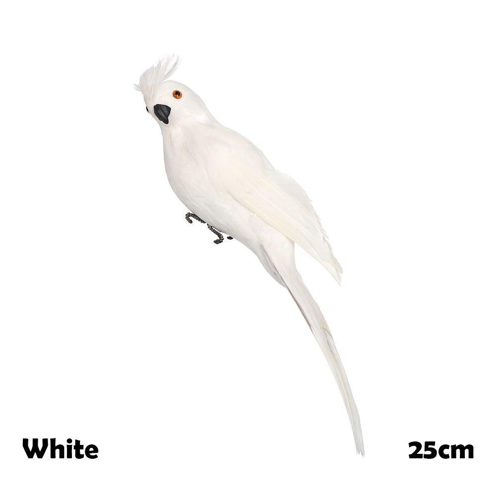 

1 PC Creative Garden Yard Ornament Parrot Miniature Animal Figurine Feather Simulation Bird 25CM білий