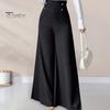 Hohe Taille Design Damen Hose Lässige Hose Hohe Taille Übergroß Weites Bein Büro Dame Lockerer Schnitt mit Taschen Einfarbige Business