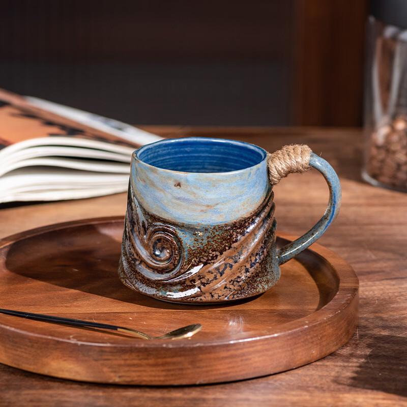 OLOEY Vintage Irregular Ceramic Mug with Rope Handle