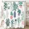 Modern Greenery Shower Curtain Potted Plant Decor for Bathroom Beautiful Flower Pot Print in Pink Blue Size: 72x84 (183cm x 213c