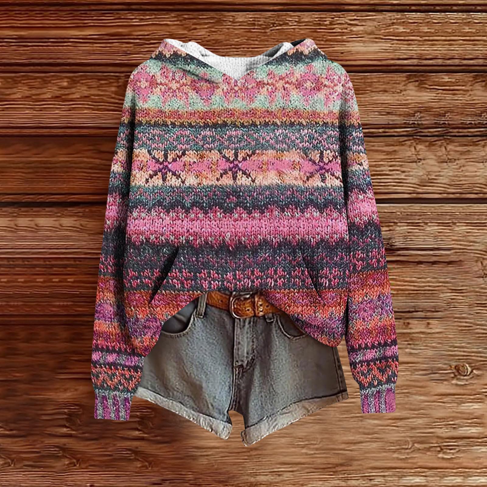 

Женские толстовки Вязаный свитер Милая рубашка Осенний пуловер Толстовка с капюшоном M фиолетовый