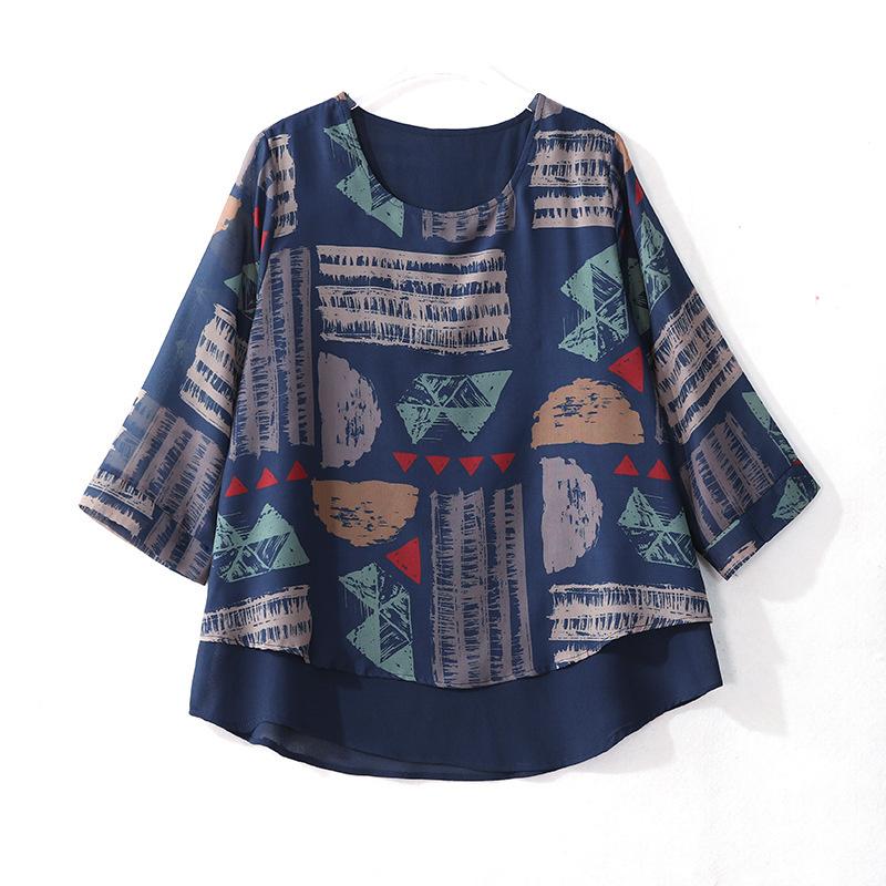 New Fashion Casual Short-sleeve Chiffon Blouse for Women, Summer Loose-fitting Pullover Plus-size Top