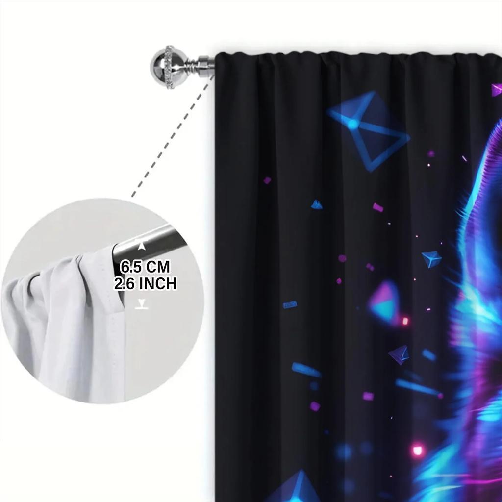 Set Of 2 Cool Fluorescent Wolf Half Curtains Home Decoration All Season Decorative Artistic Room Darkening Made Polyester
