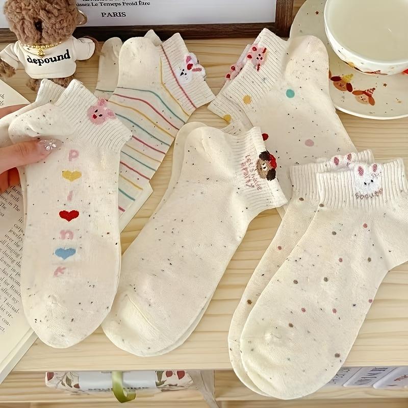 5 Pairs Women s Cute Cartoon Rabbit Ankle Socks, Japanese Style, Breathable Mesh Short Socks One-size